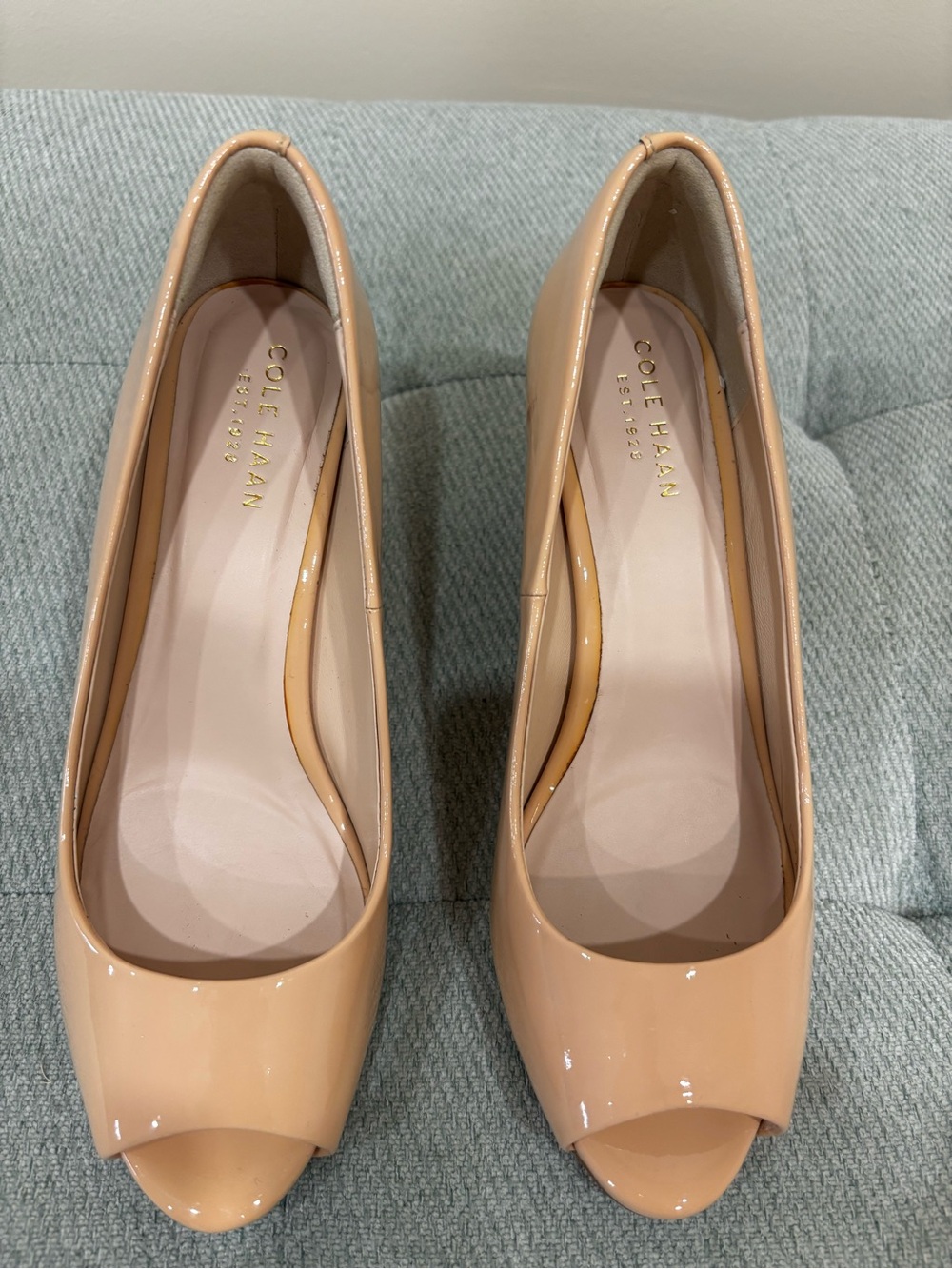 Cole Haan Nude Patent Peep-Toe Pumps